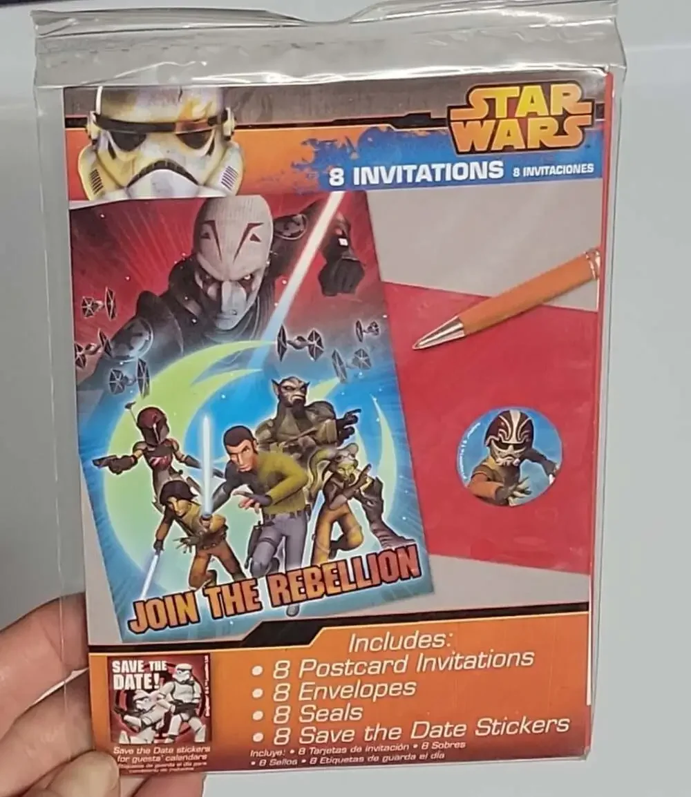 STAR WARS Join The Rebellion Party INVITATIONS - 8 Cards w/Env Seals & Stickers